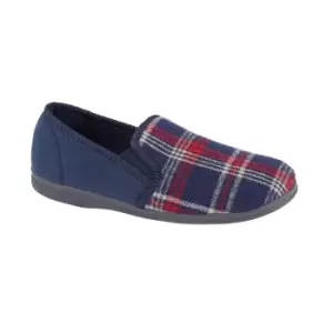 Sleepers Mens Jim Checked Velour Slippers (9 UK) (Navy)