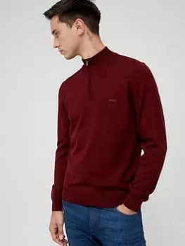 BOSS Benji-L Zip Neck Jumper - Dark Red, Dark Red, Size 2XL, Men