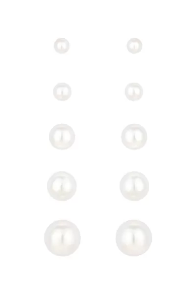 Silver Cream Pearl Graduated Stud Earrings - Pack Of 5