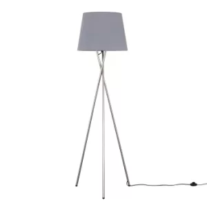 Camden Brushed Chrome Tripod Floor Lamp with XL Grey Aspen Shade