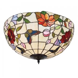 2 Light Large Ceiling Flush Light Tiffany Style Glass, E27