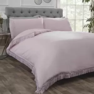 My Home Tia Trelis Blush Duvet Set, Lace, Fringe trimmed detail - Blush