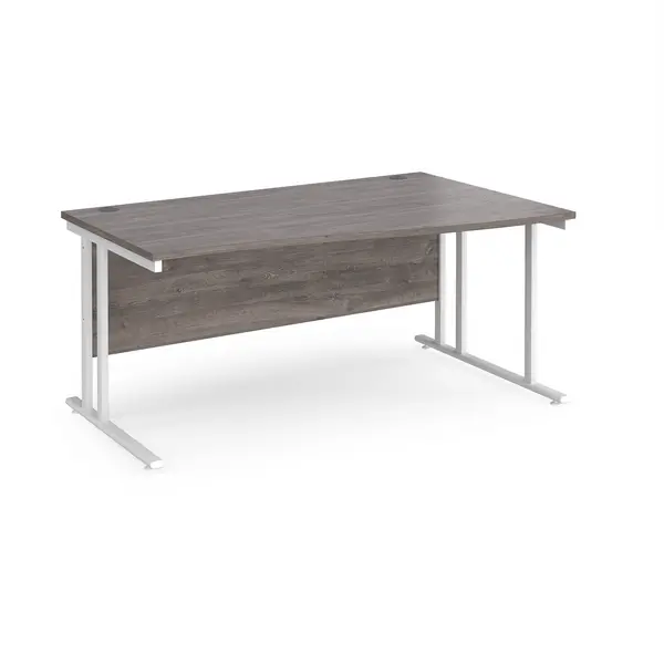 Maestro 25 Wave Desk White Frame and Grey Oak Table Top - Right Hand - 1600mm