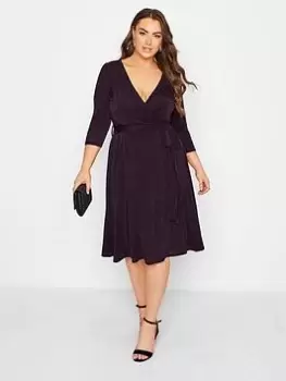 Yours Party Wrap Dress - Purple, Purple, Size 30-32, Women