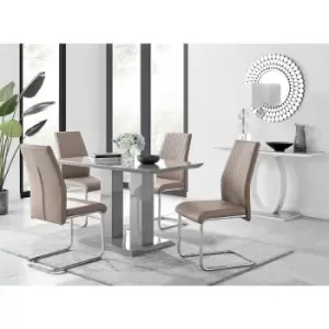 Furniturebox UK - Furniturebox Imperia 4 High Gloss Grey Modern Dining Table And 4 Cappuccino Beige Lorenzo Faux Leather Dining Chairs Cantilever