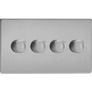 Varilight Screwless 4-Gang 2-Way Push-On/Off Rotary LED Dimmer TwinPlate - Brushed Steel - JDSDP254S