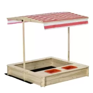 Outsunny Kids Wooden Sand Pit Children Sandbox With Adjustable Canopy Shade