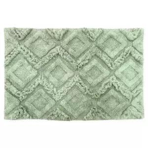 The Linen Yard Diamond Tufted Knitted Cotton Anti-slip Bath Mat Sage Green