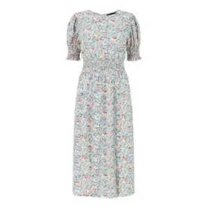 Mela London Blue Ditsy Floral Shirred Waist Dress - Blue