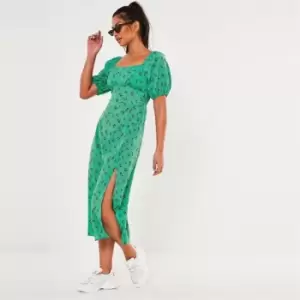 Missguided Back Puff Slv Midi Dress Ditsy - Green