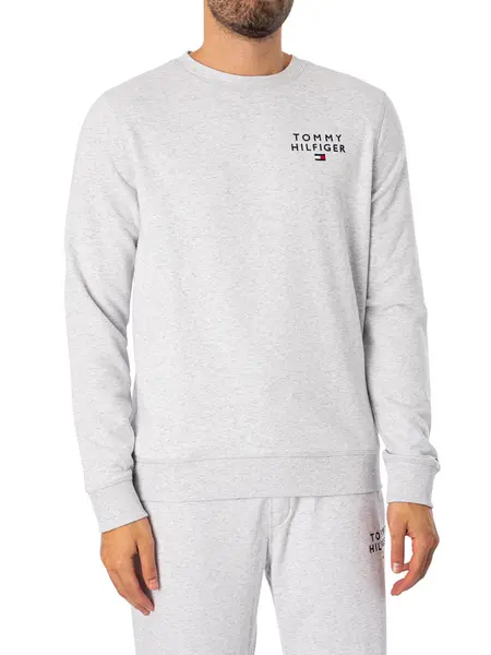 Tommy Hilfiger Lounge Embroidered Logo Sweatshirt Ice Grey Heather M