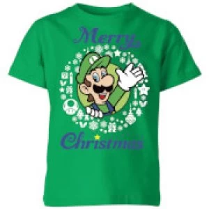 Nintendo Super Mario Luigi Merry Christmas Kid's T-Shirt - Kelly Green - 7-8 Years