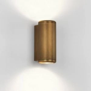 2 Light Outdoor Up Down Wall Light Antique Brass IP44, GU10