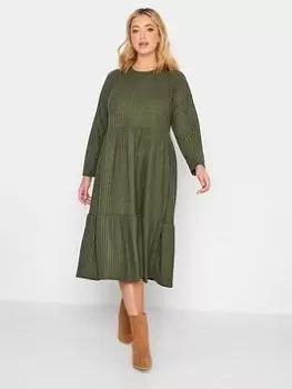 Yours Ribbed Midi Dress - Green, Size 18, Women