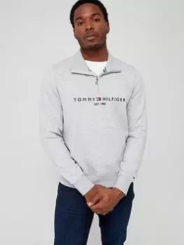 Tommy Hilfiger Logo Mock Neck Sweat Top - Grey, Size S, Men