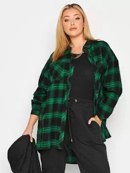 Yours Brushed Oversized Boyfriend Check Shirt. Black/green, Green, Size 22-24, Women