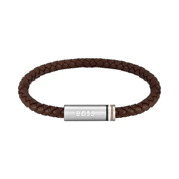 BOSS 1580623 Mens Ares Braided Brown Leather Jewellery