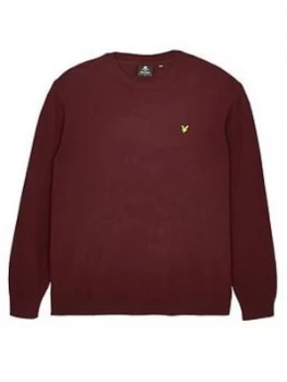 Lyle & Scott Big and Tall Crew Neck Cotton Merino Jumper - Burgundy