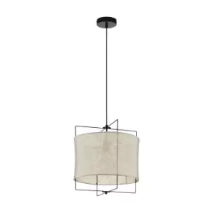 Hanging Ceiling Pendant Light Black & Linen Shade 1x 40W E27 Feature Lamp