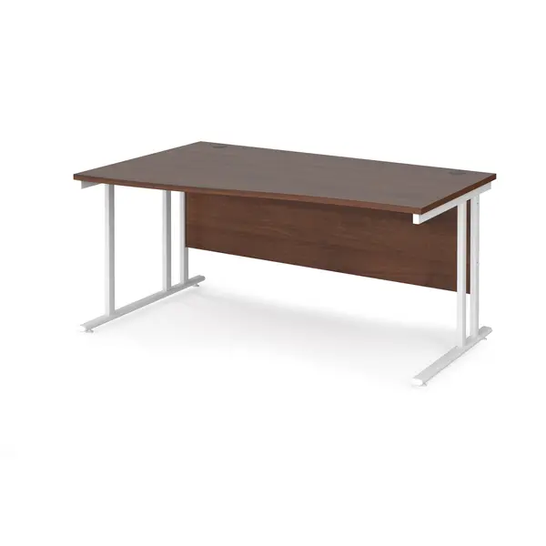 Maestro 25 Wave Desk White Frame and Walnut Table Top - Left Hand - 1600mm