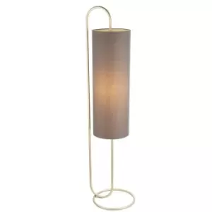 Antique Brass Oval Floor Lamp & Grey Fabric Shade 1360mm Height Standing Light