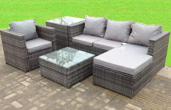 Fimous 4 Seater Outdoor Dark Mixed Grey Rattan Lounge Complete Sofa Set with Side Table and Big Footstool