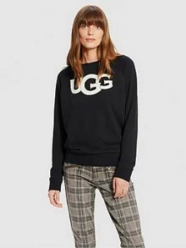 UGG Fuzzy Logo Crewneck Sweatshirt, Black Size M Women