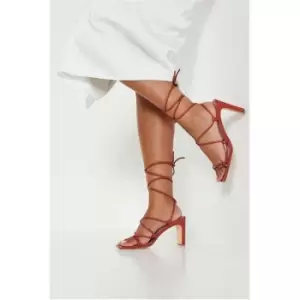 I Saw It First Burnt Orange Lace Up Mid Heel Toe Post Sandals - Orange