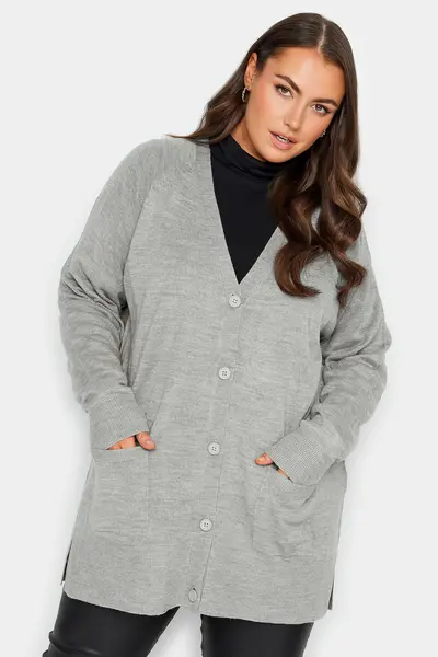 Yours Long Sleeve Boyfriend Cardigan Grey