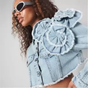 Missguided Rosette Crop Denim Jacket - Blue