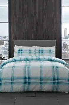 Bardsley Check Reversible Duvet Set - Size: Double - Green