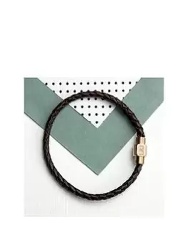 Treat Republic Personalised Mens Woven Leather Bracelet With Gold Clasp