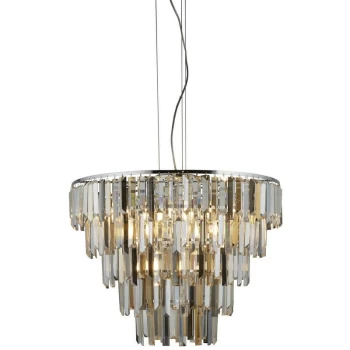 Searchlight Lighting - Searchlight CLARISSA - 9 Light Chrome Ceiling Pendant with Amber, Smokey Crystal Prism Drops