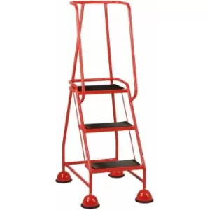 Loops - 3 Tread Mobile Warehouse Steps red 1.43m Portable Safety Ladder & Wheels