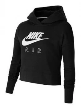 Nike Older Girls Air Crop Hoodie - Black/White Size M 10-12 Years, Women