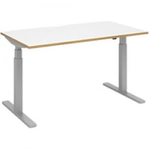 Elev8 Rectangular Sit Stand Single Desk with White & Oak Coloured Melamine Top and Silver Frame 2 Legs Touch 1400 x 800 x 675 - 1300 mm