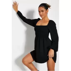 I Saw It First Woven Puff Sleeve Shirred Mini Dress - Black