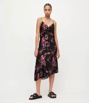 AllSaints Womens Alexia Soleil Silk Blend Dress, Dark Cherry Pink, Size: 10