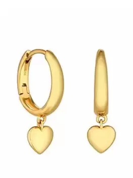 Simply Silver Gold Plated Sterling Silver 925 Polished Heart Hoop Earrings, Silver, Women