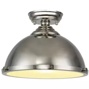 Luminosa Talisa Flush Ceiling Lamp E27 With Round 31cm Metal Shade Polished Nickel, Frosted White