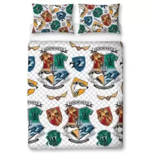 Harry Potter Grid Duvet Cover Set (Single) (White/Grey/Blue) - White/Grey/Blue