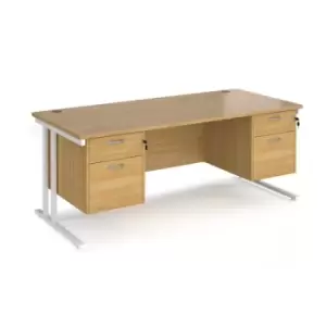 Office Desk Rectangular Desk 1800mm With Double Pedestal Oak Top With White Frame 800mm Depth Maestro 25 MC18P22WHO