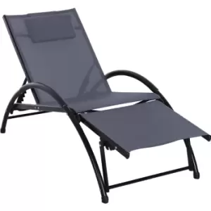 Sun Lounger Half Circle Arms Adjustable Head Footrest Aluminium Frame Grey - Grey