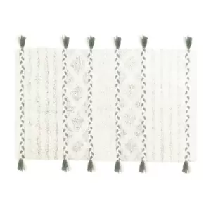 The Linen Yard Diamond Tassel Bath Mat (One Size) (Green/Ivory) - Green/Ivory