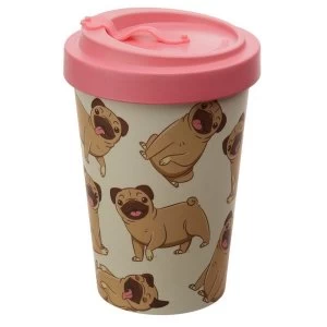 Mopps Pug Reusable Screw Top Bamboo Composite Travel Mug