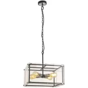 Luminosa Wayne Ceiling Pendant, 4 Light E27, Matt Black, Chrome, Clear Glass