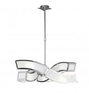 E27 Ceiling Pendant 3 Arm 6 Light E27, Polished Chrome, White Acrylic