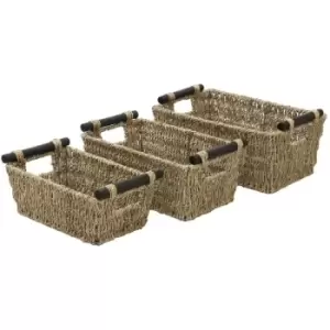 Seagrass Set of 3 Tapered Storage Baskets with Wooden Handles - JVL