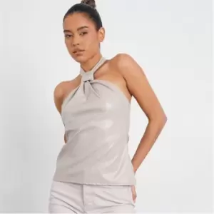 I Saw It First Halterneck Faux Leather Top - Beige