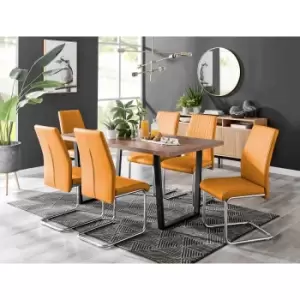 Furniture Box Kylo Brown Wood Effect Dining Table and 6 Mustard Lorenzo Chairs